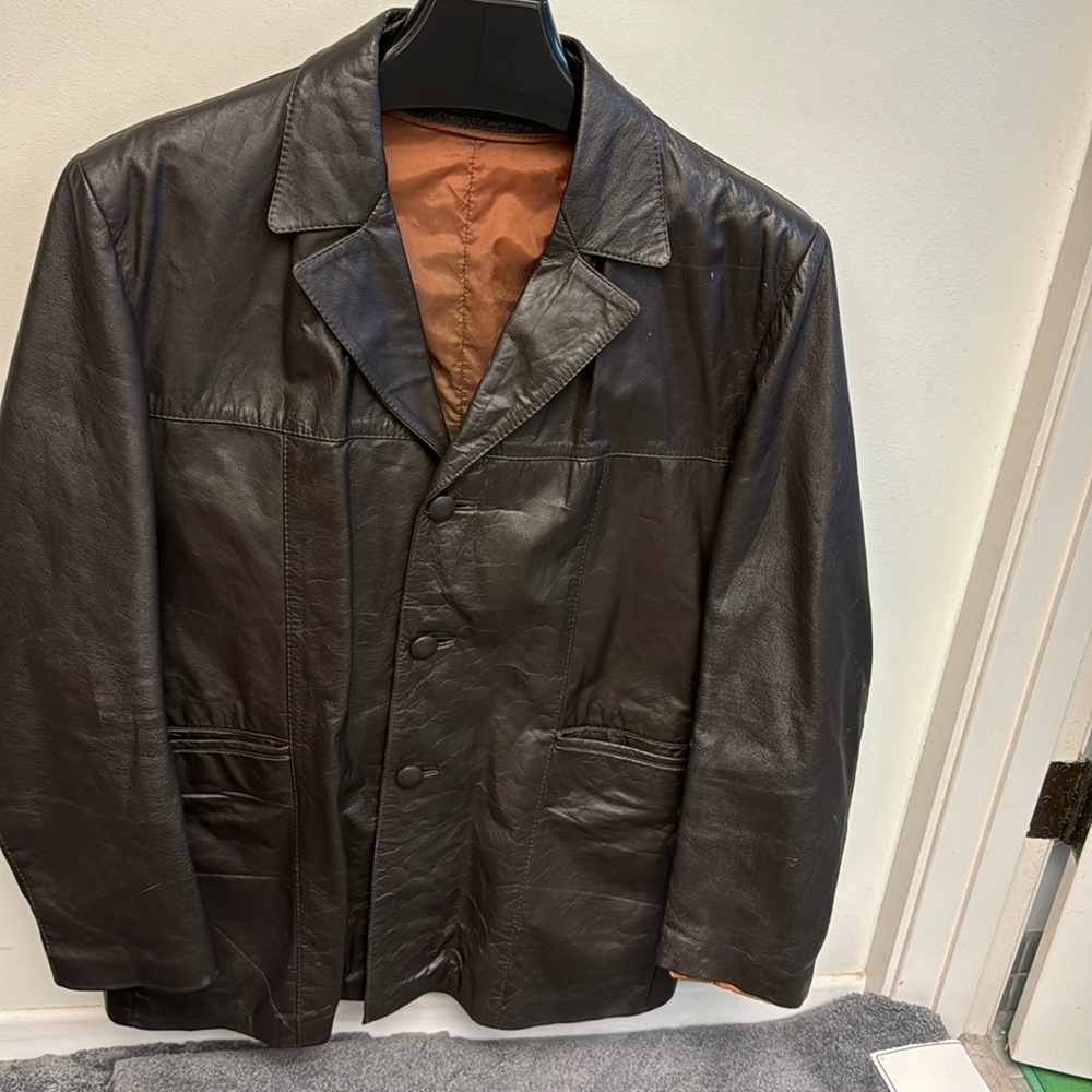 Rare vintage 70s calf leather 3 button down jacket large